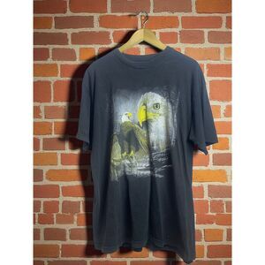 Vintage 90s Bald Eagle Nature Graphic T-Shirt – Black – Size XL